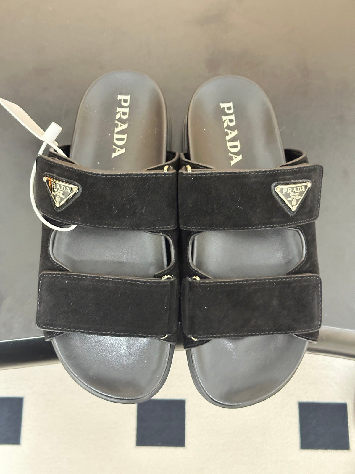 Prada 26s Band Sandals Black Suede 834765