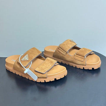 Prada 26s Band Sandals Tan Brown Suede 834766
