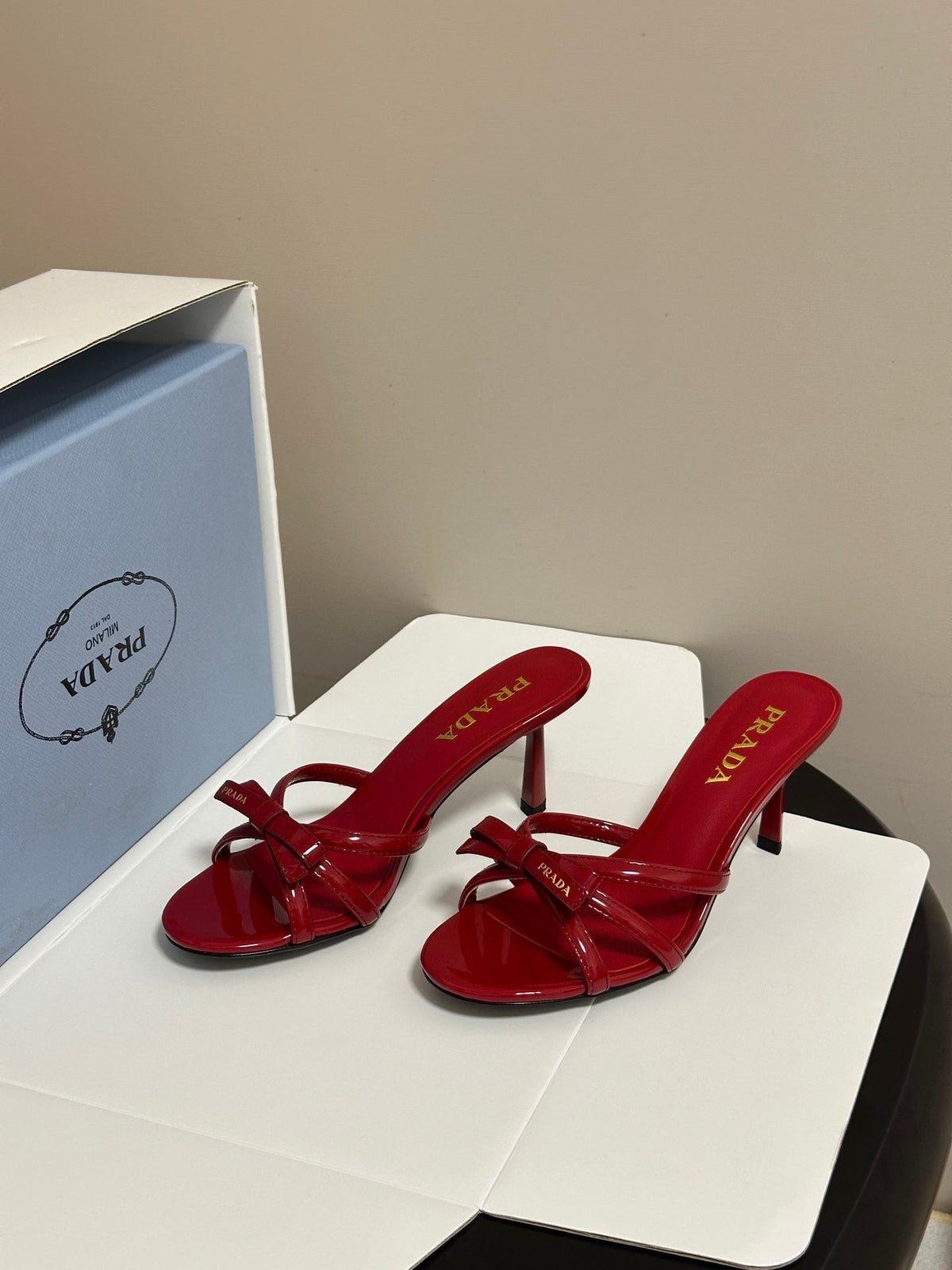 Prada Open-Toe Sandal 7.5cm Red Patent Leather 834805