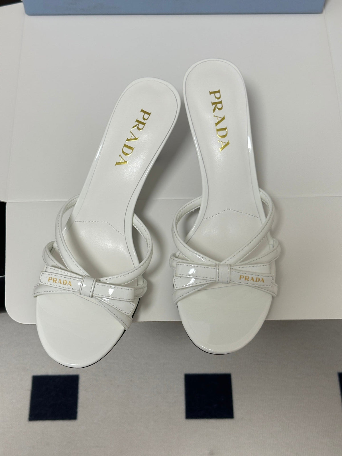 Prada Open-Toe Sandal 7.5cm White Patent Leather 834806