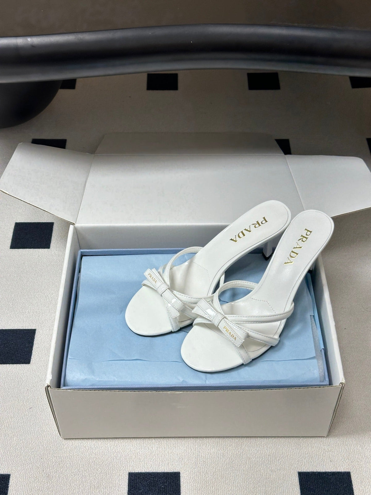 Prada Open-Toe Sandal 7.5cm White Patent Leather 834806