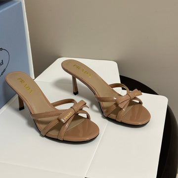 Prada Open-Toe Sandal 7.5cm Beige Patent Leather 834808