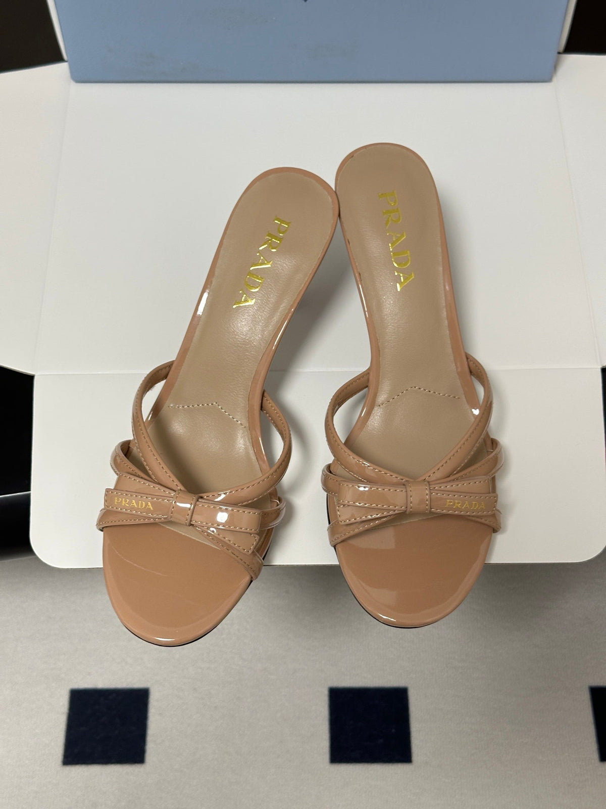 Prada Open-Toe Sandal 7.5cm Beige Patent Leather 834808