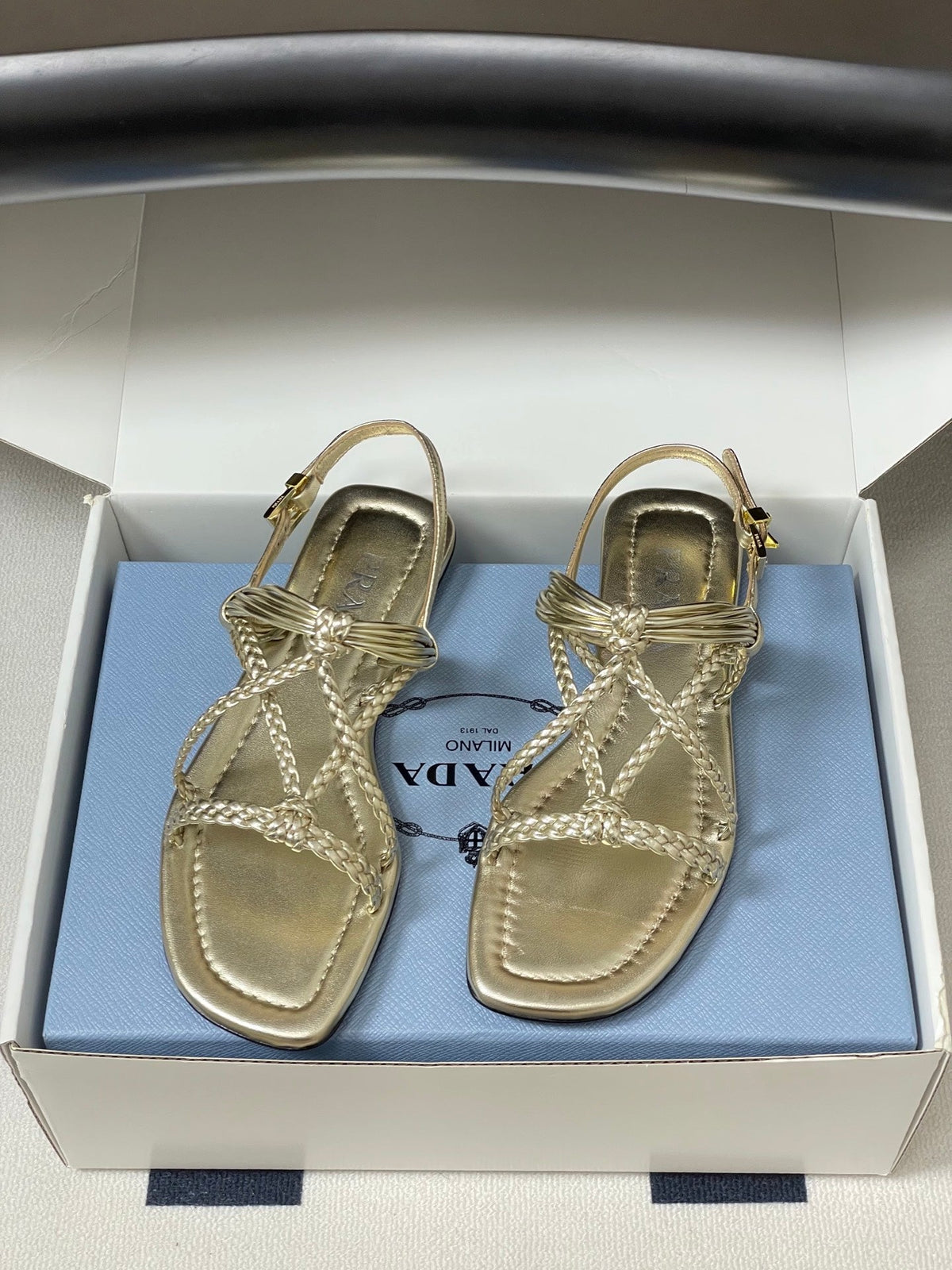 Prada Strappy Flat Sandals Gold Sheepskin 834809