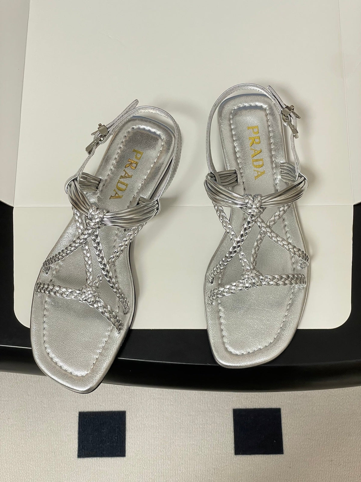 Prada Strappy Flat Sandals Sliver Sheepskin 834810
