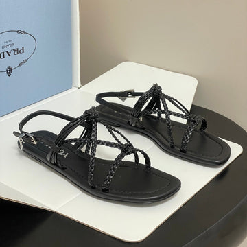 Prada Strappy Flat Sandals Black Sheepskin 834811