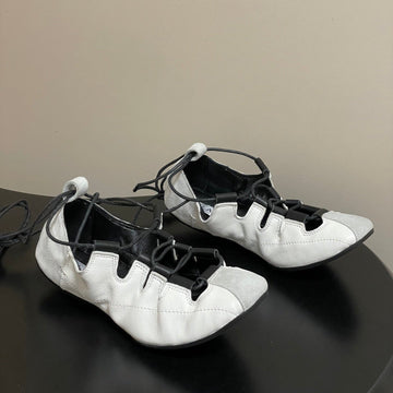 Alaia Fold Laced Ballet Flats White Cowhide 835282