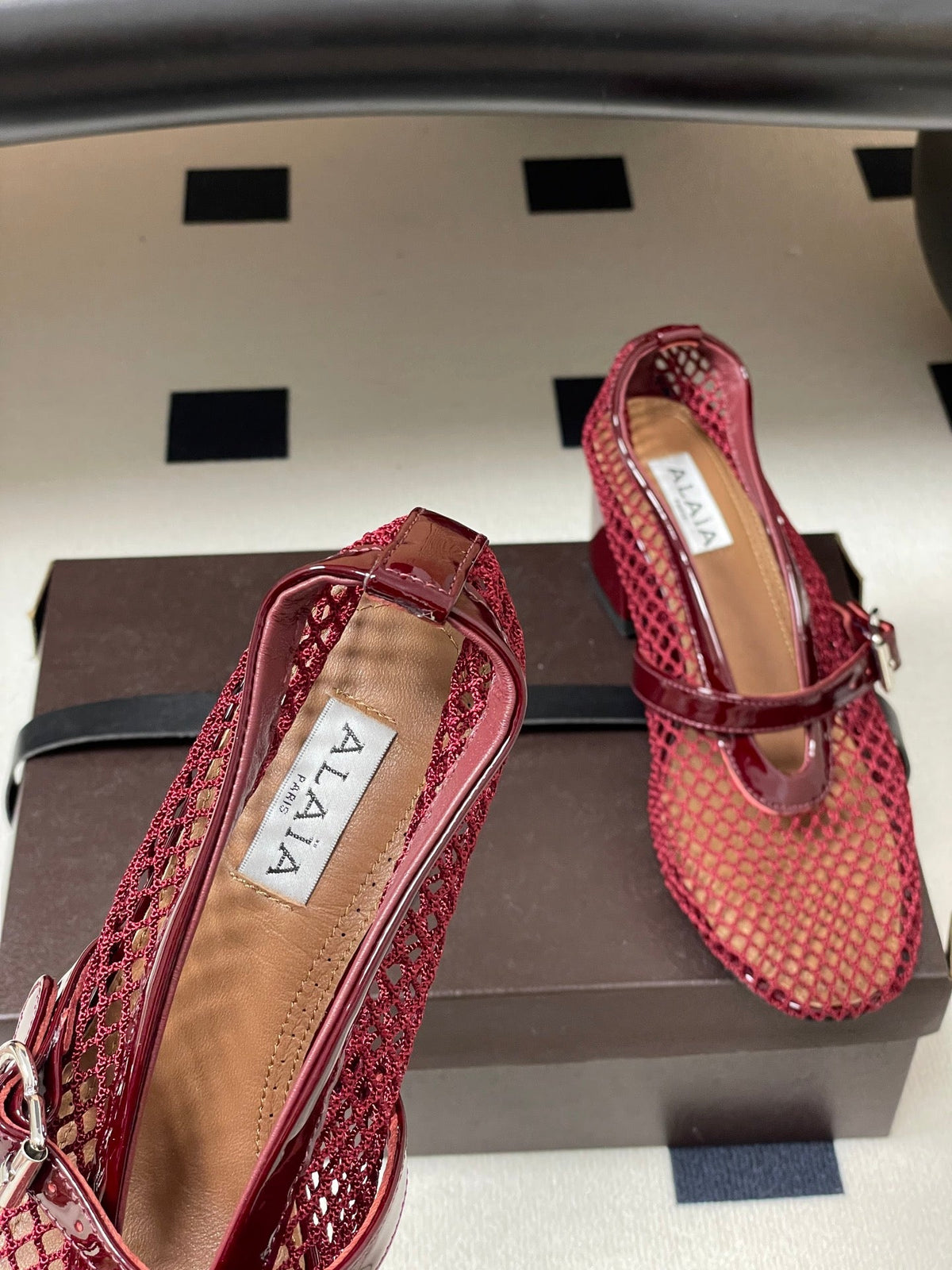 Alaia Babies Pumps 5cm Red Mesh Leather 835267