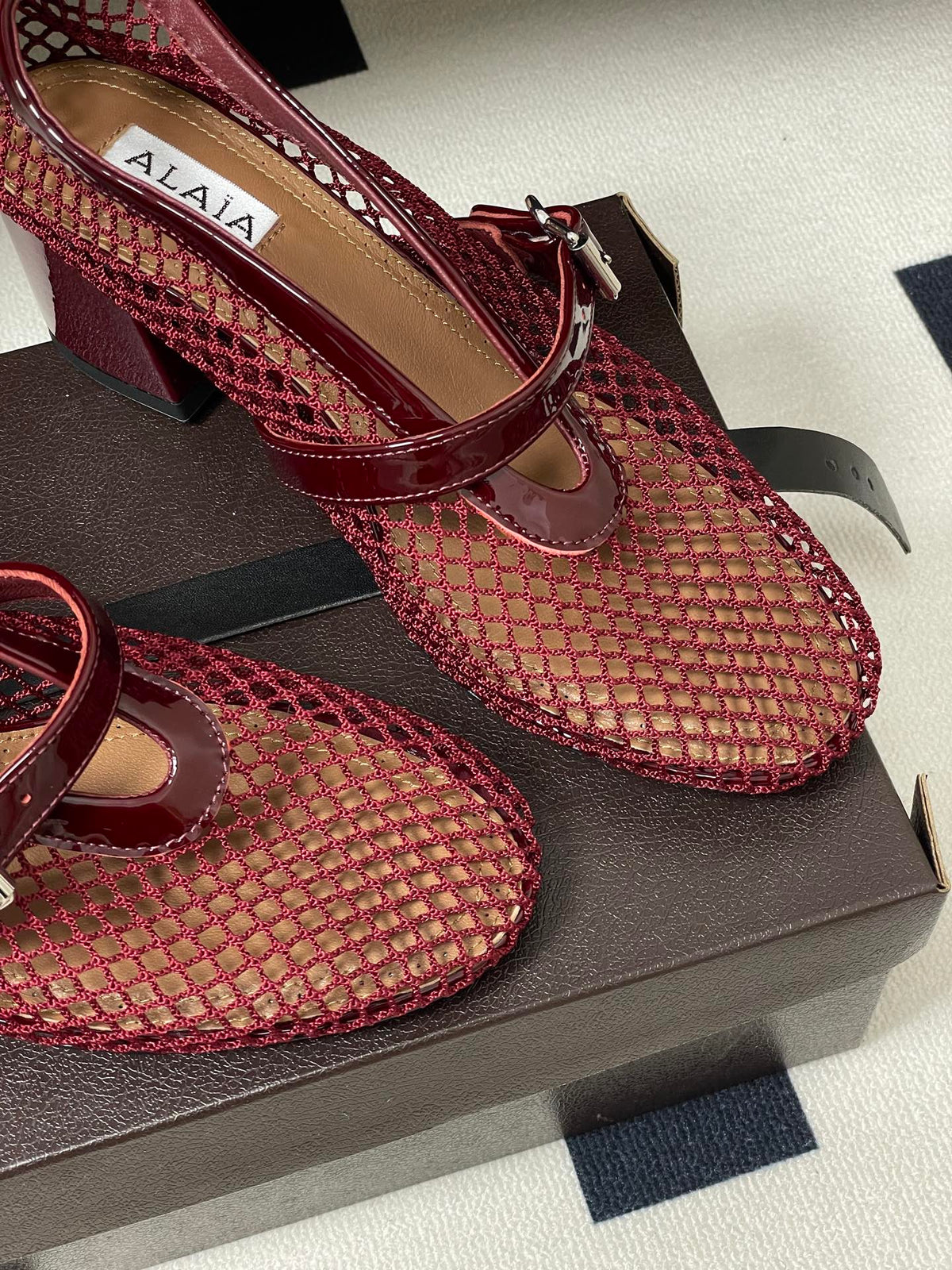 Alaia Babies Pumps 5cm Red Mesh Leather 835267