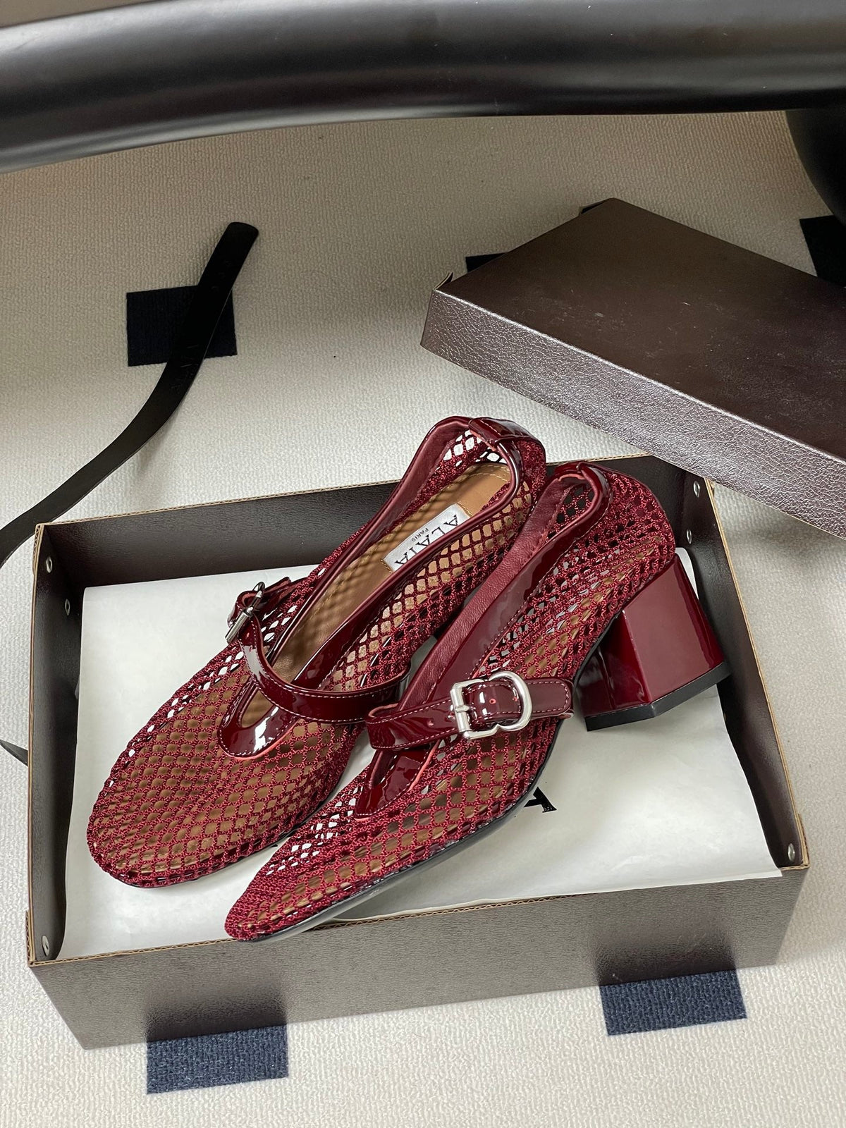 Alaia Babies Pumps 5cm Red Mesh Leather 835267