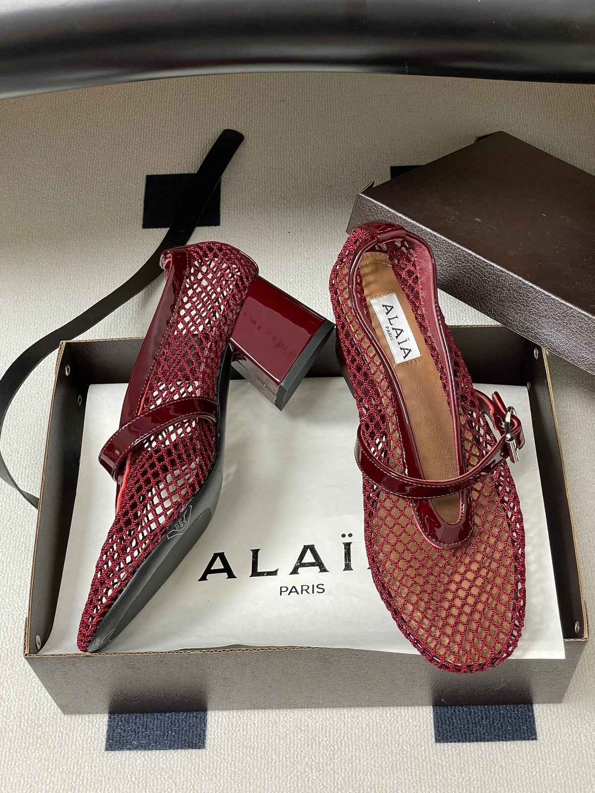 Alaia Babies Pumps 5cm Red Mesh Leather 835267