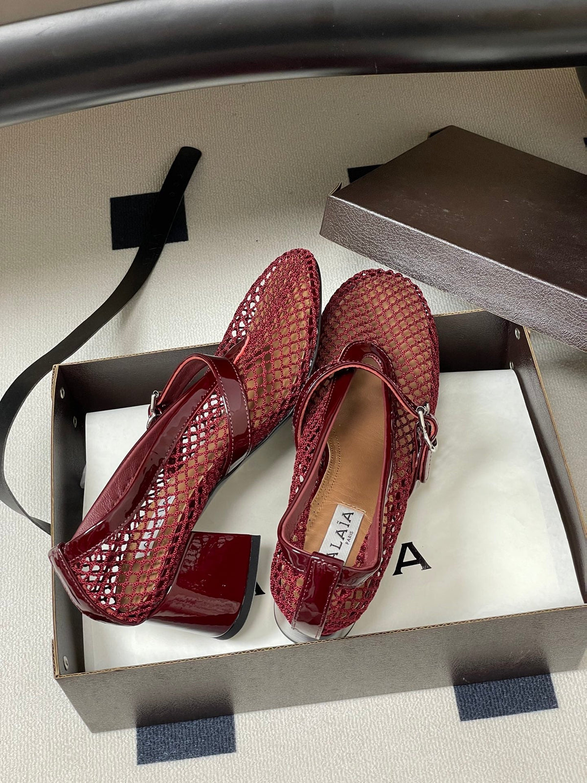 Alaia Babies Pumps 5cm Red Mesh Leather 835267