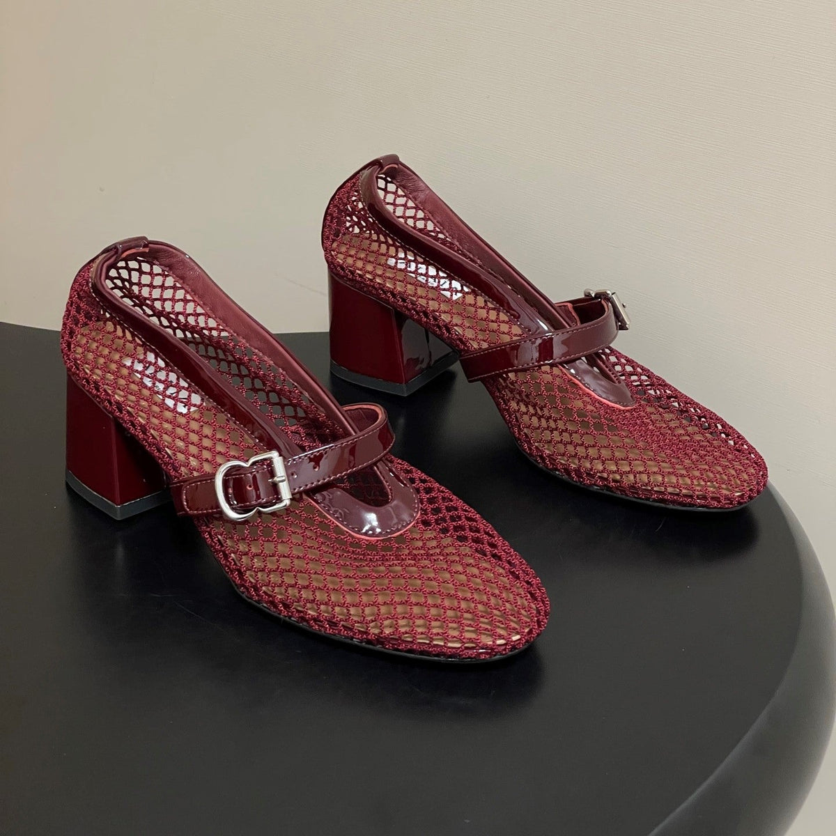 Alaia Babies Pumps 5cm Red Mesh Leather 835267