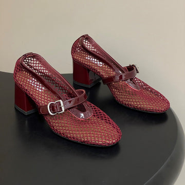 Alaia Babies Pumps 5cm Red Mesh Leather 835267