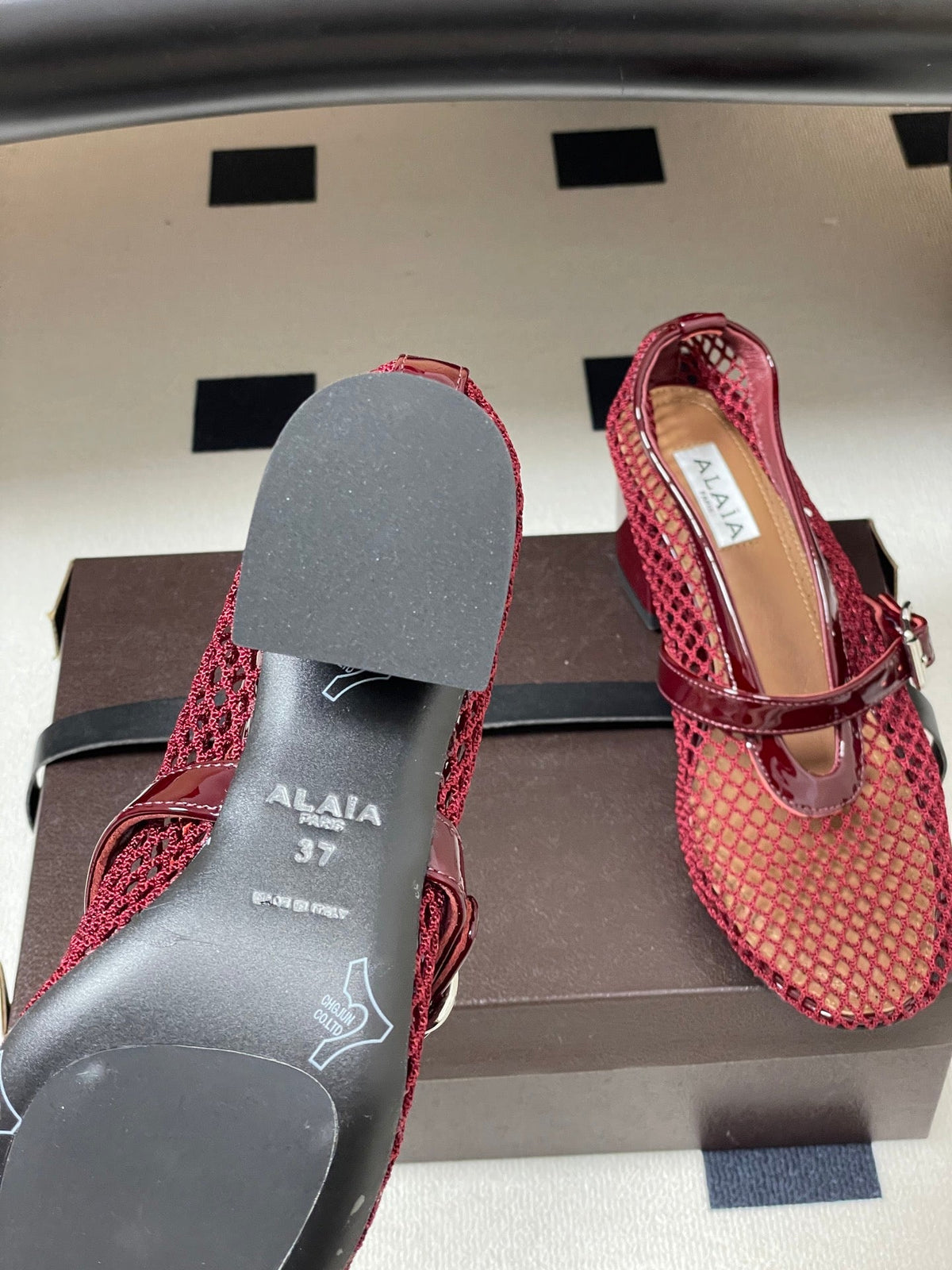Alaia Babies Pumps 5cm Red Mesh Leather 835267