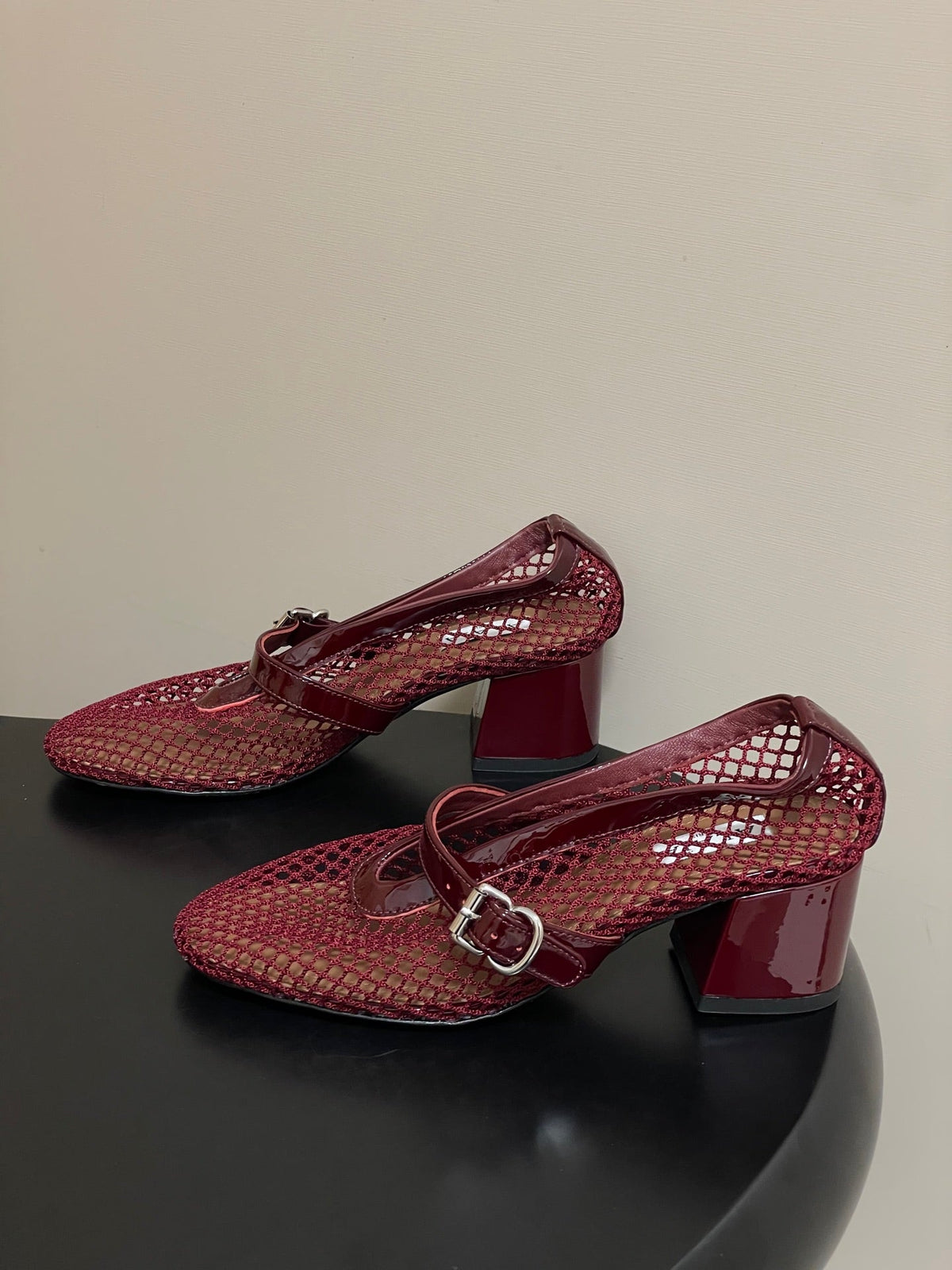 Alaia Babies Pumps 5cm Red Mesh Leather 835267