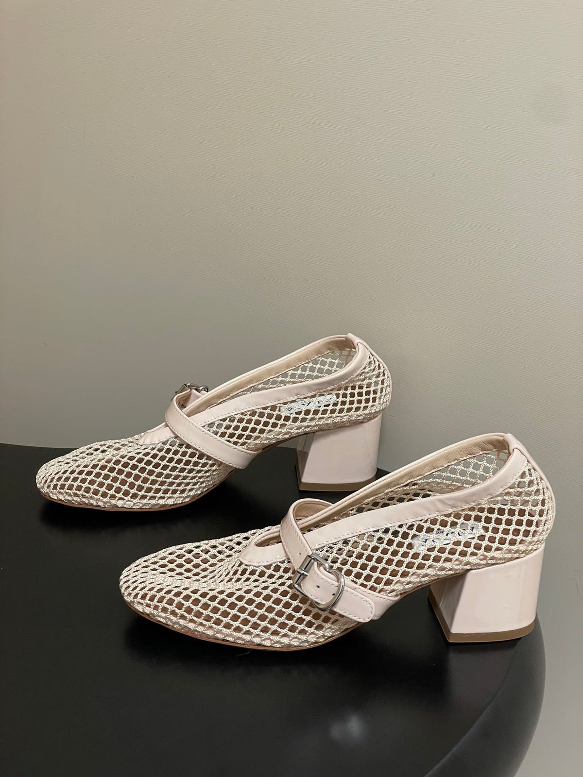 Alaia Babies Pumps 5cm Beige Mesh Leather 835269