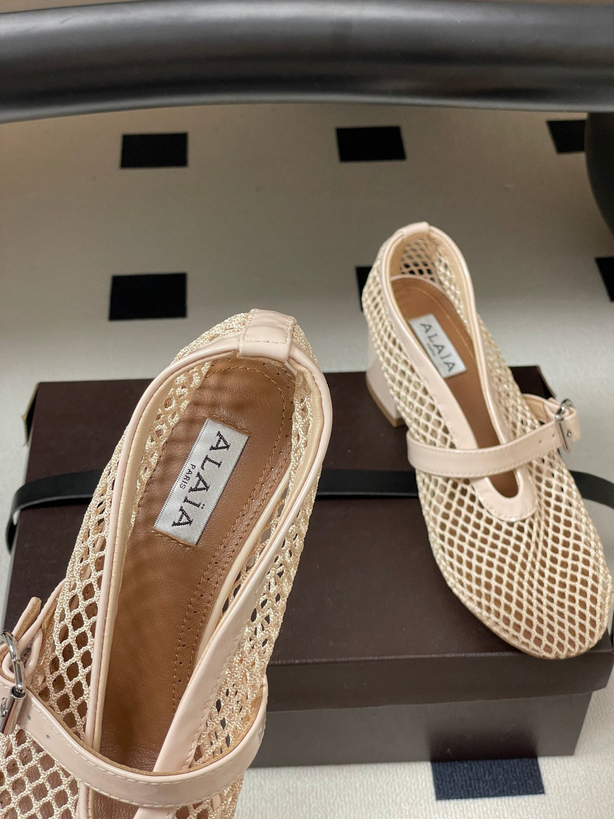 Alaia Babies Pumps 5cm Beige Mesh Leather 835269