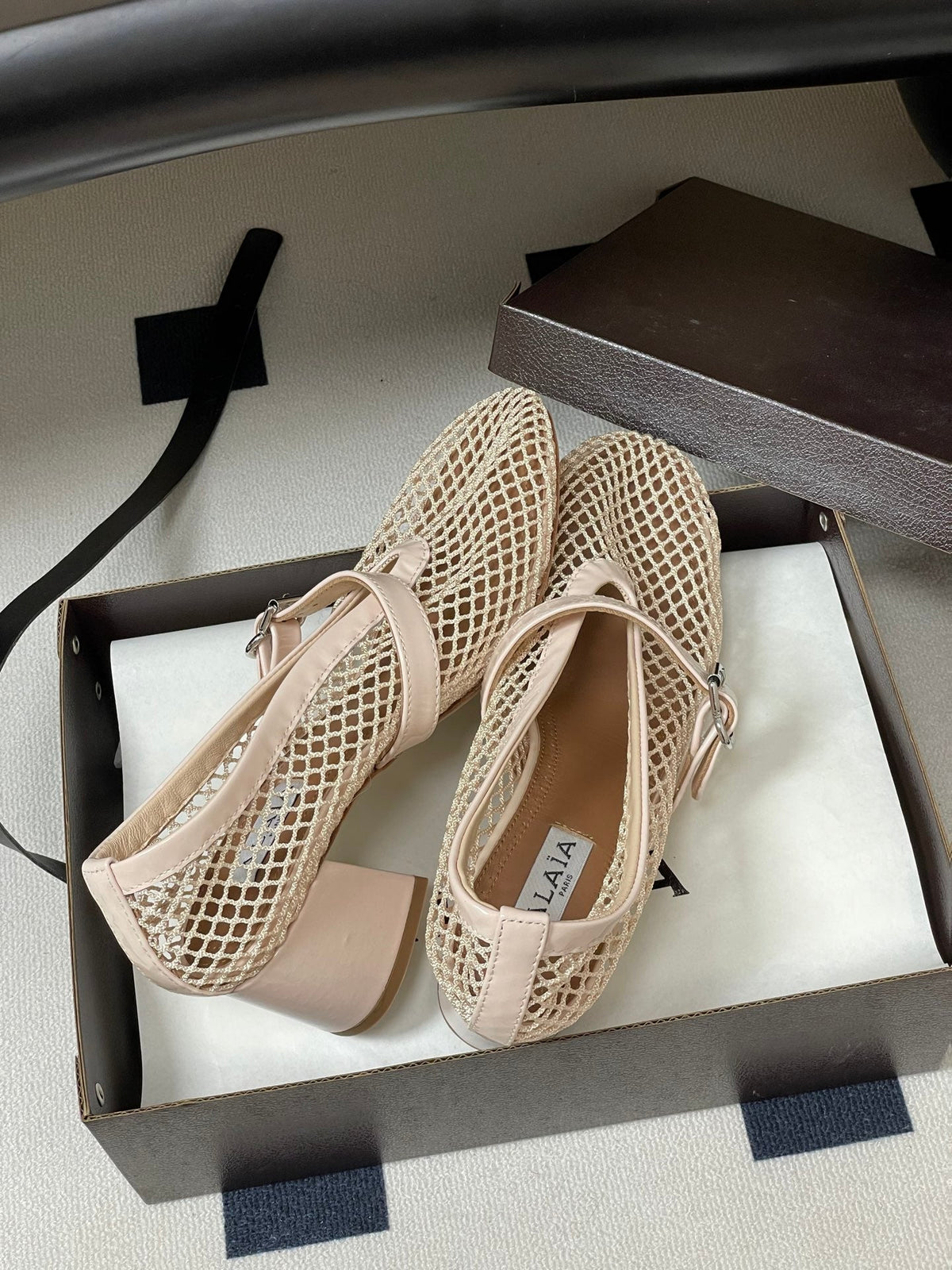 Alaia Babies Pumps 5cm Beige Mesh Leather 835269