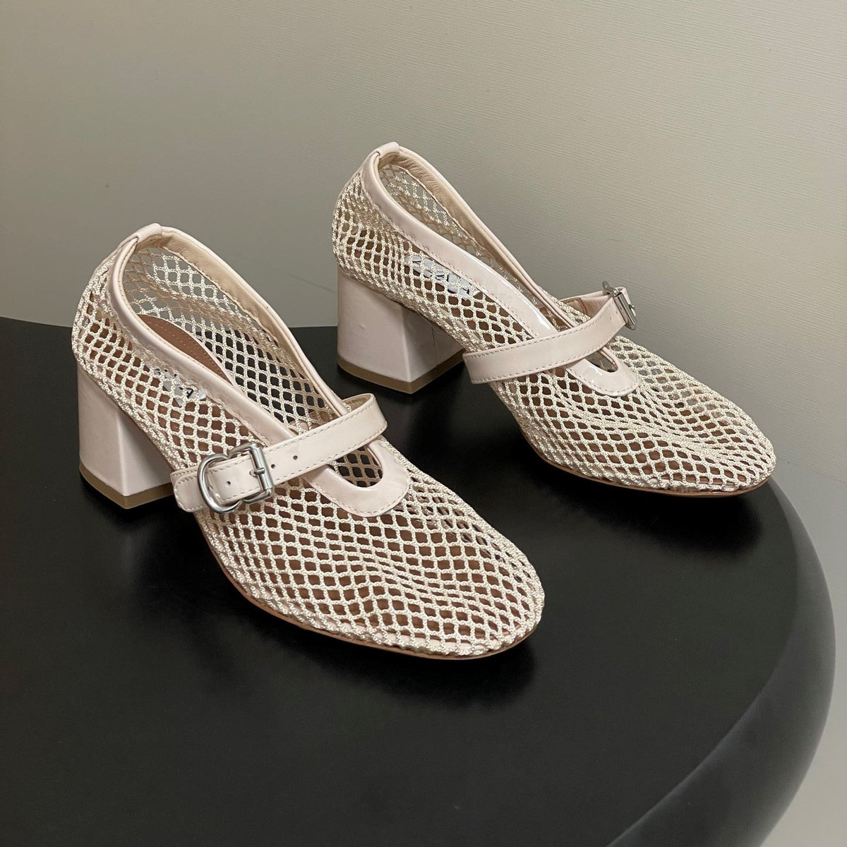Alaia Babies Pumps 5cm Beige Mesh Leather 835269