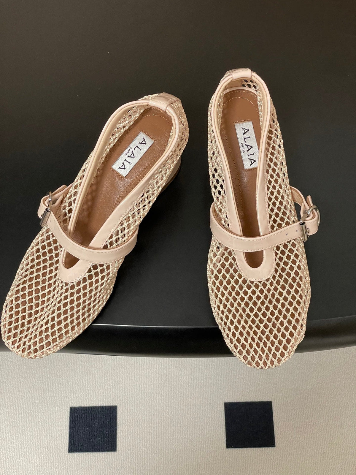 Alaia Babies Pumps 5cm Beige Mesh Leather 835269