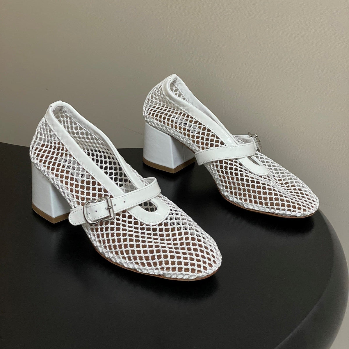 Alaia Babies Pumps 5cm White Mesh Leather 835270