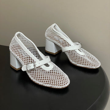 Alaia Babies Pumps 5cm White Mesh Leather 835270