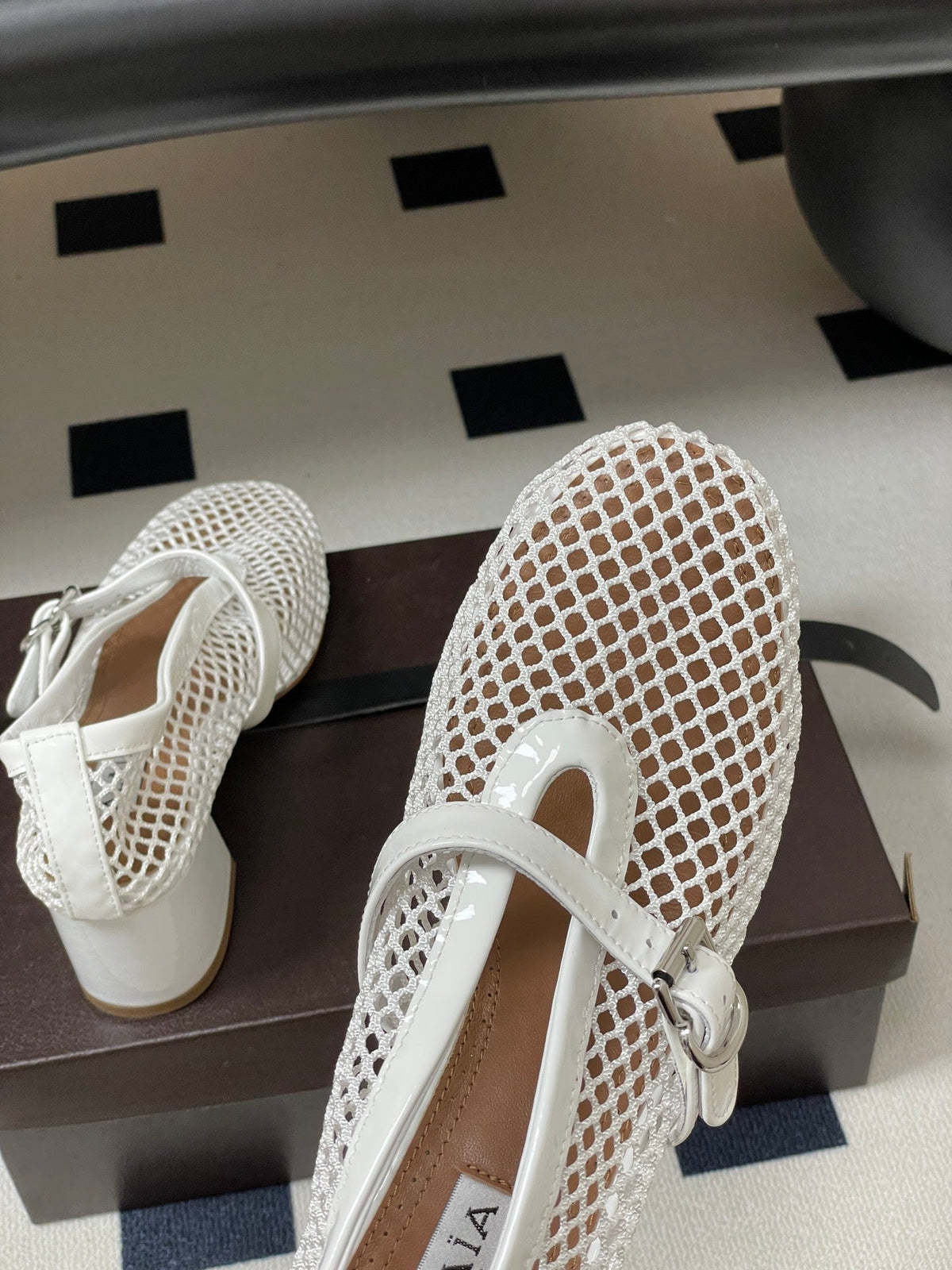 Alaia Babies Pumps 5cm White Mesh Leather 835270