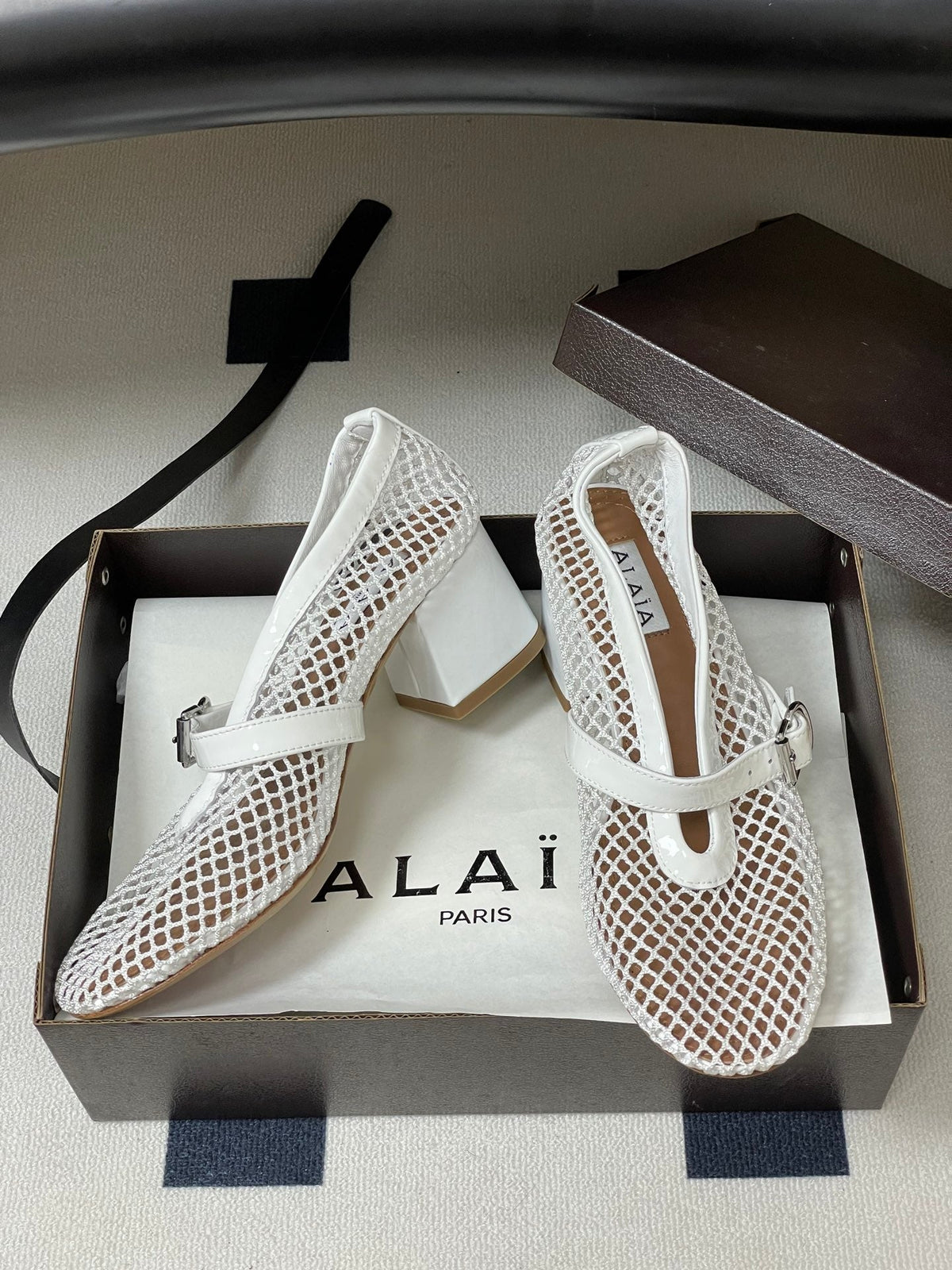 Alaia Babies Pumps 5cm White Mesh Leather 835270