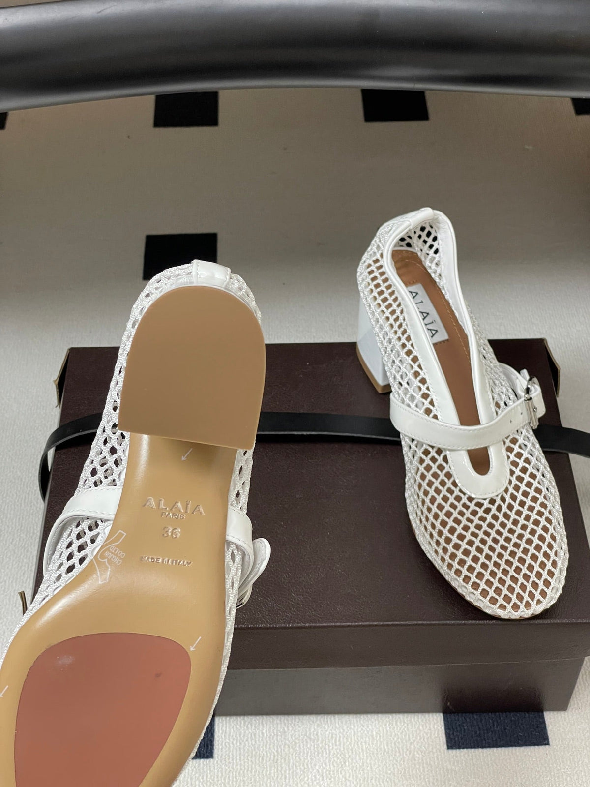 Alaia Babies Pumps 5cm White Mesh Leather 835270