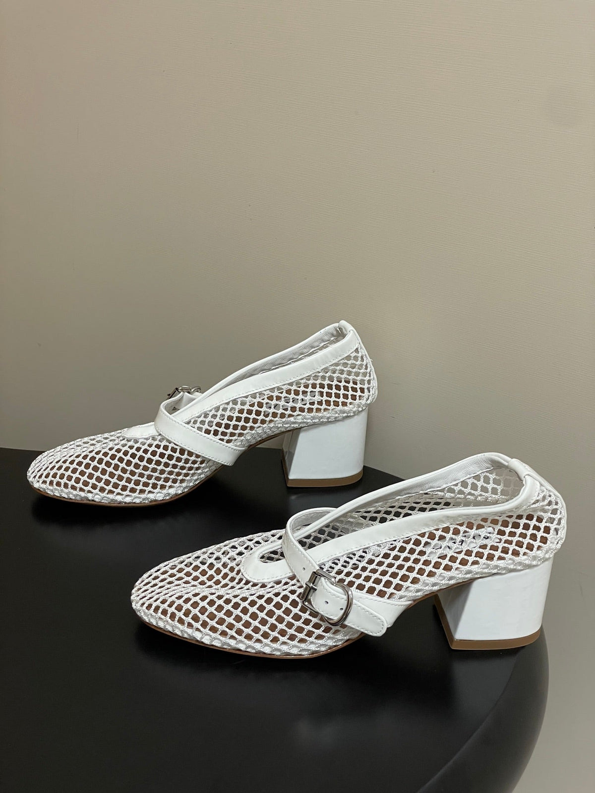 Alaia Babies Pumps 5cm White Mesh Leather 835270