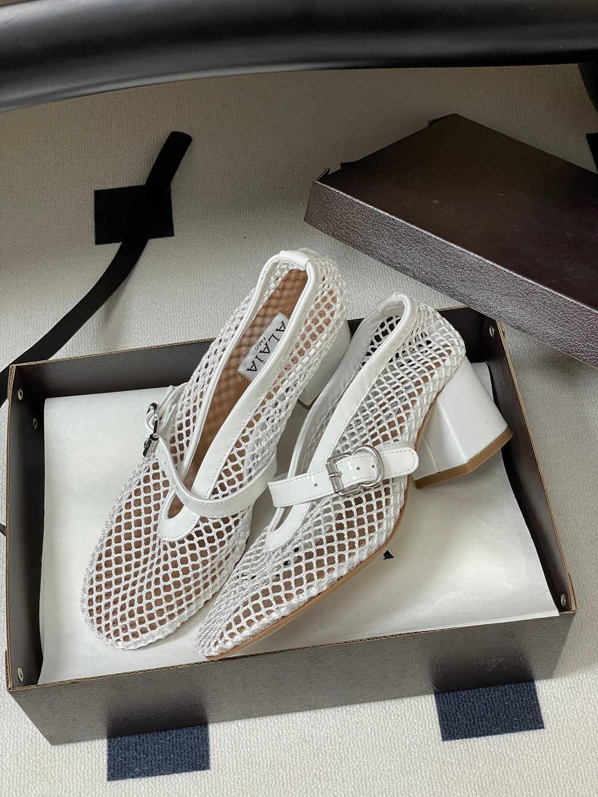 Alaia Babies Pumps 5cm White Mesh Leather 835270