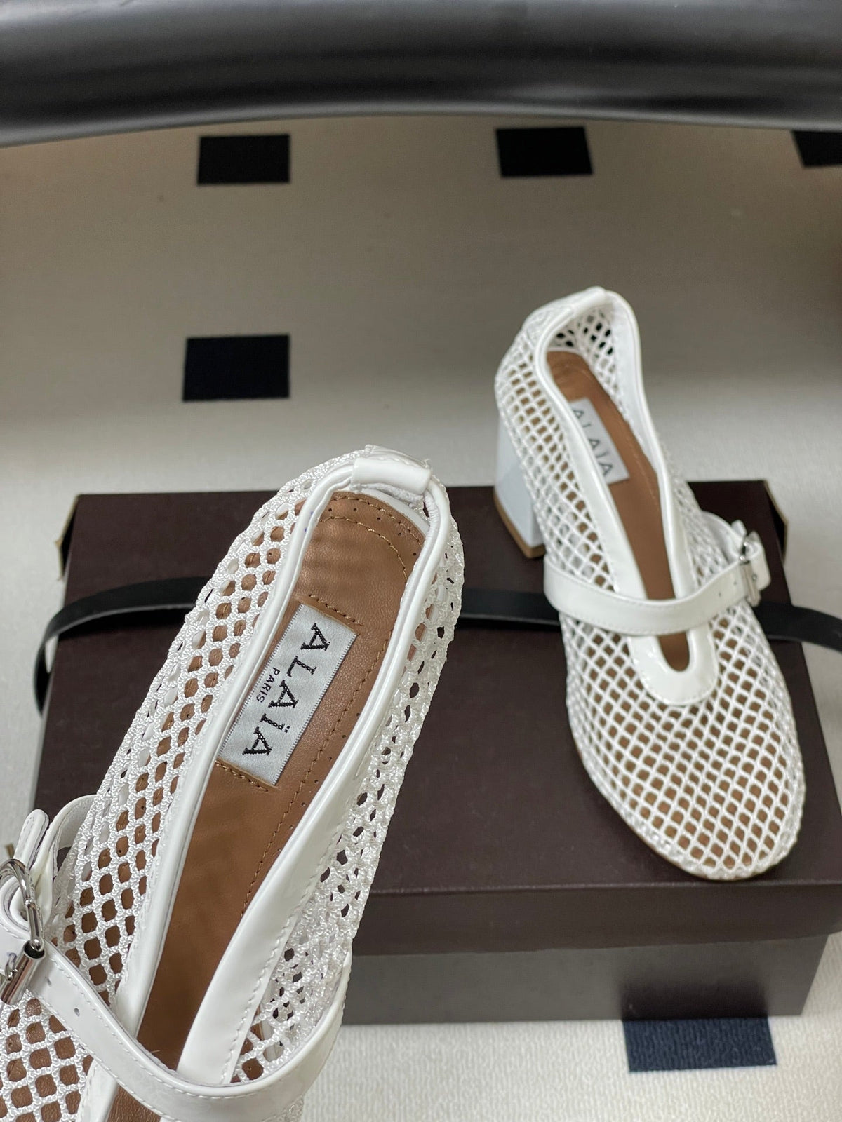 Alaia Babies Pumps 5cm White Mesh Leather 835270