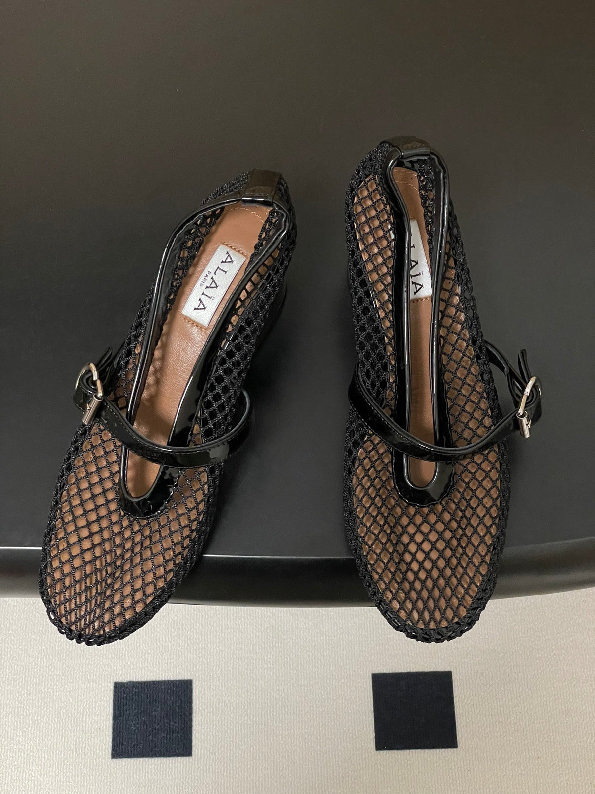 Alaia Babies Pumps 5cm Black Mesh Leather 835271