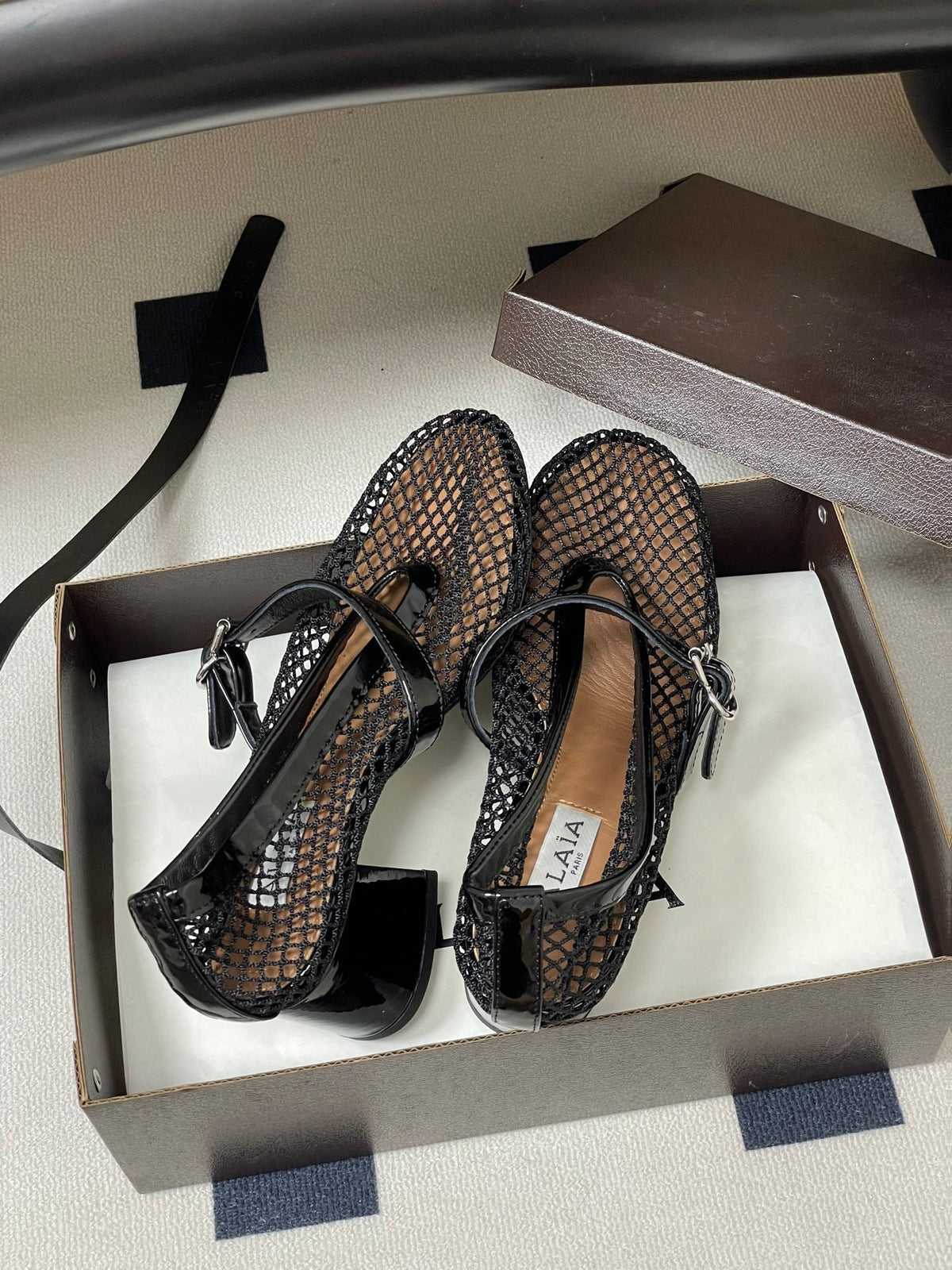 Alaia Babies Pumps 5cm Black Mesh Leather 835271