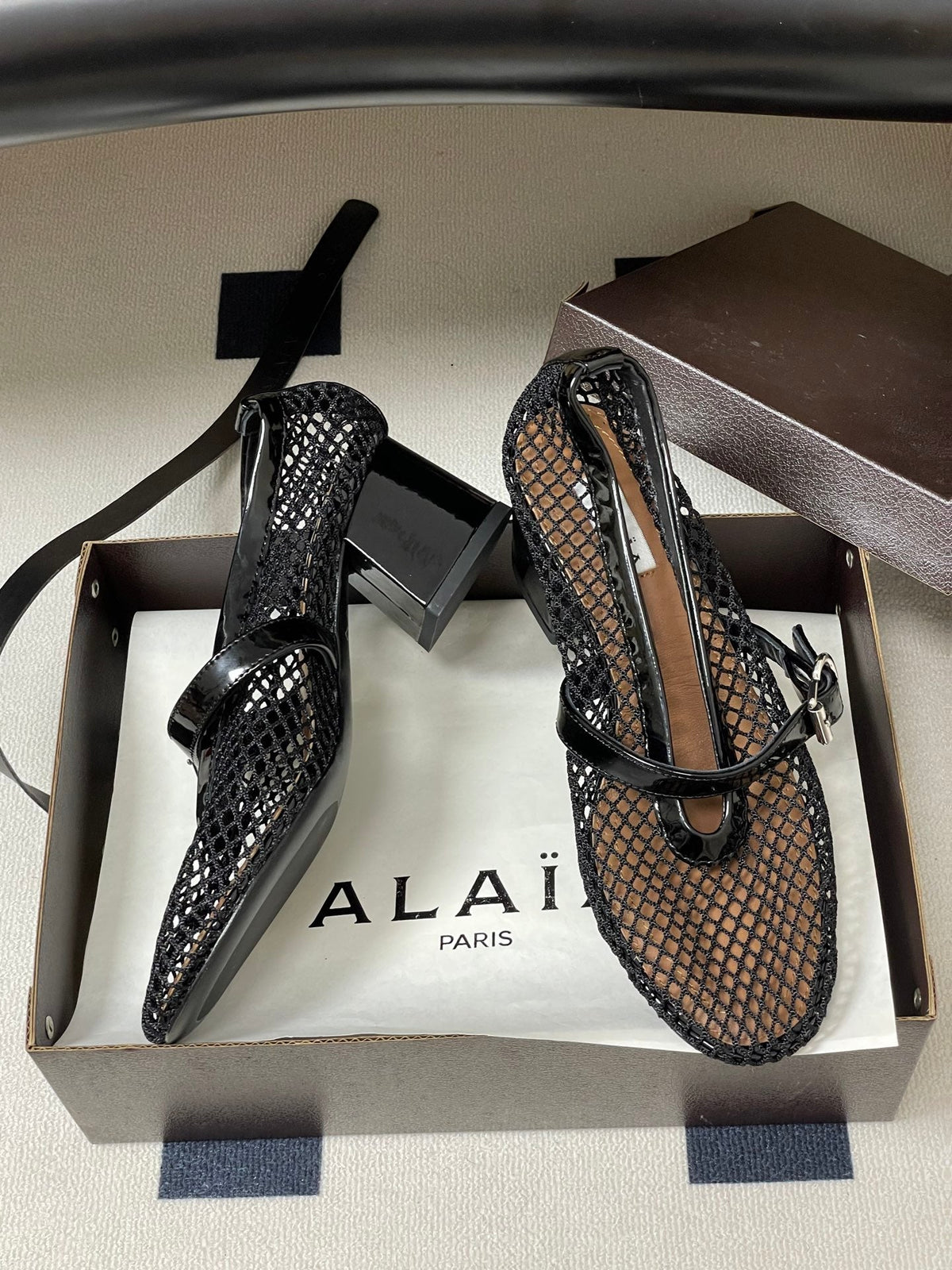 Alaia Babies Pumps 5cm Black Mesh Leather 835271