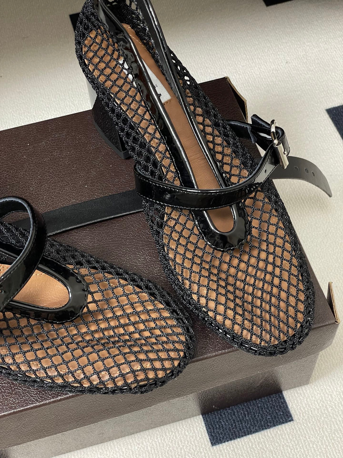 Alaia Babies Pumps 5cm Black Mesh Leather 835271