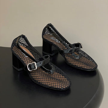 Alaia Babies Pumps 5cm Black Mesh Leather 835271