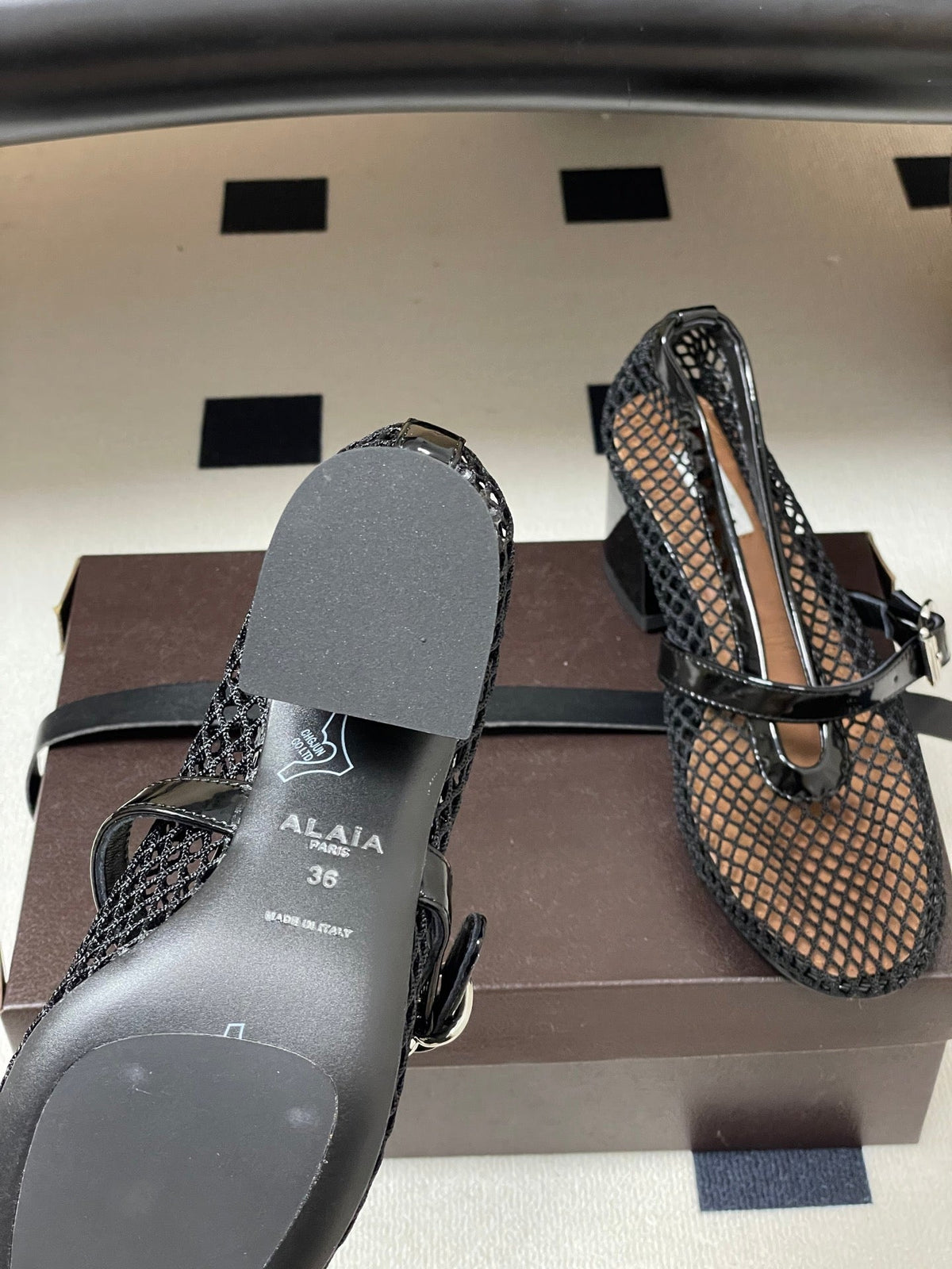 Alaia Babies Pumps 5cm Black Mesh Leather 835271
