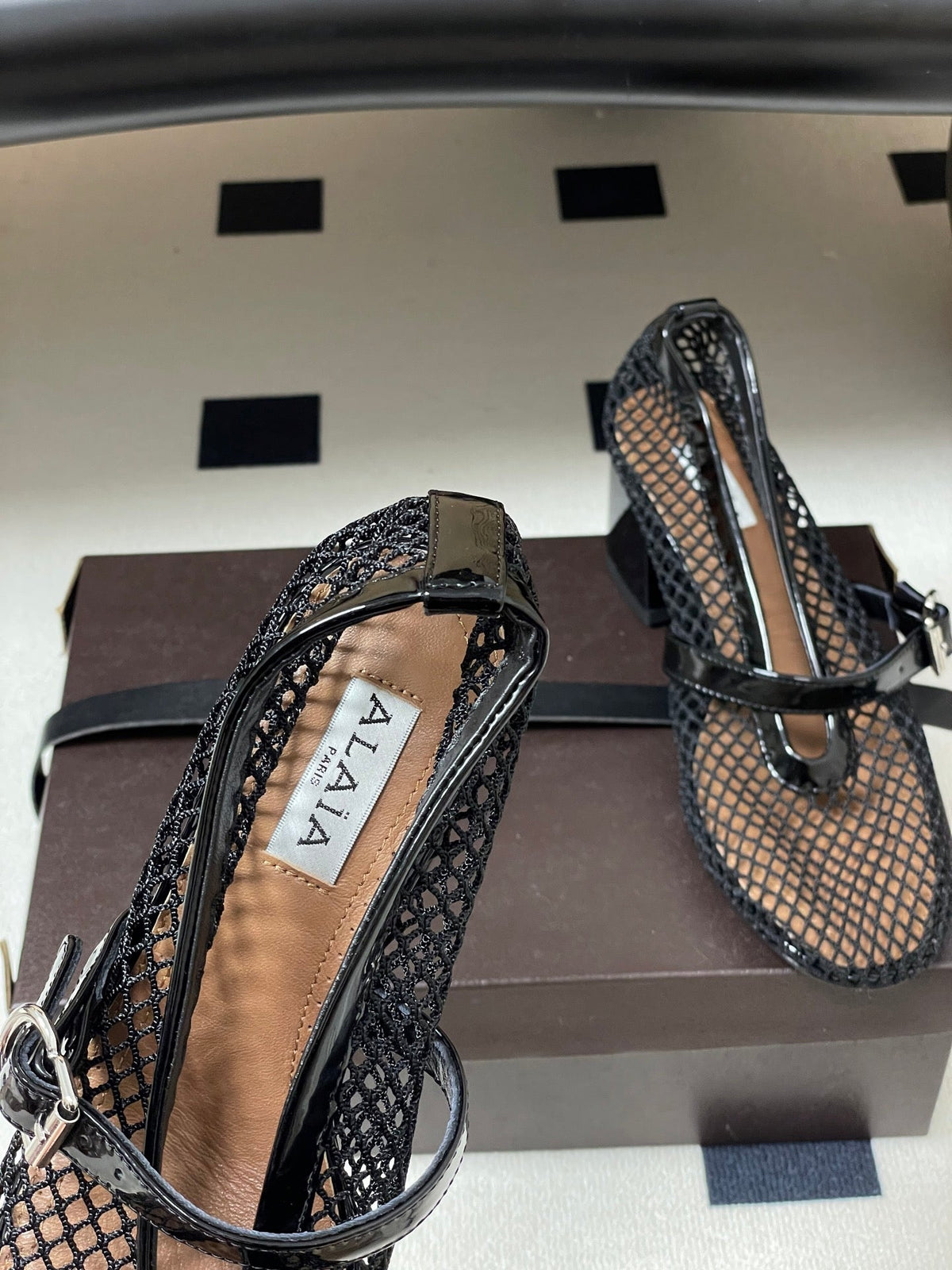 Alaia Babies Pumps 5cm Black Mesh Leather 835271