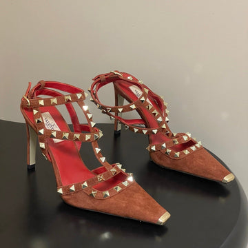 VT Rockstud Kidskin Pump 100mm Red Suede 835106