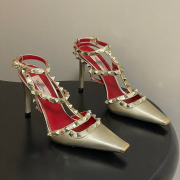 VT Rockstud Kidskin Pump 100mm Gold Sheepskin 835109