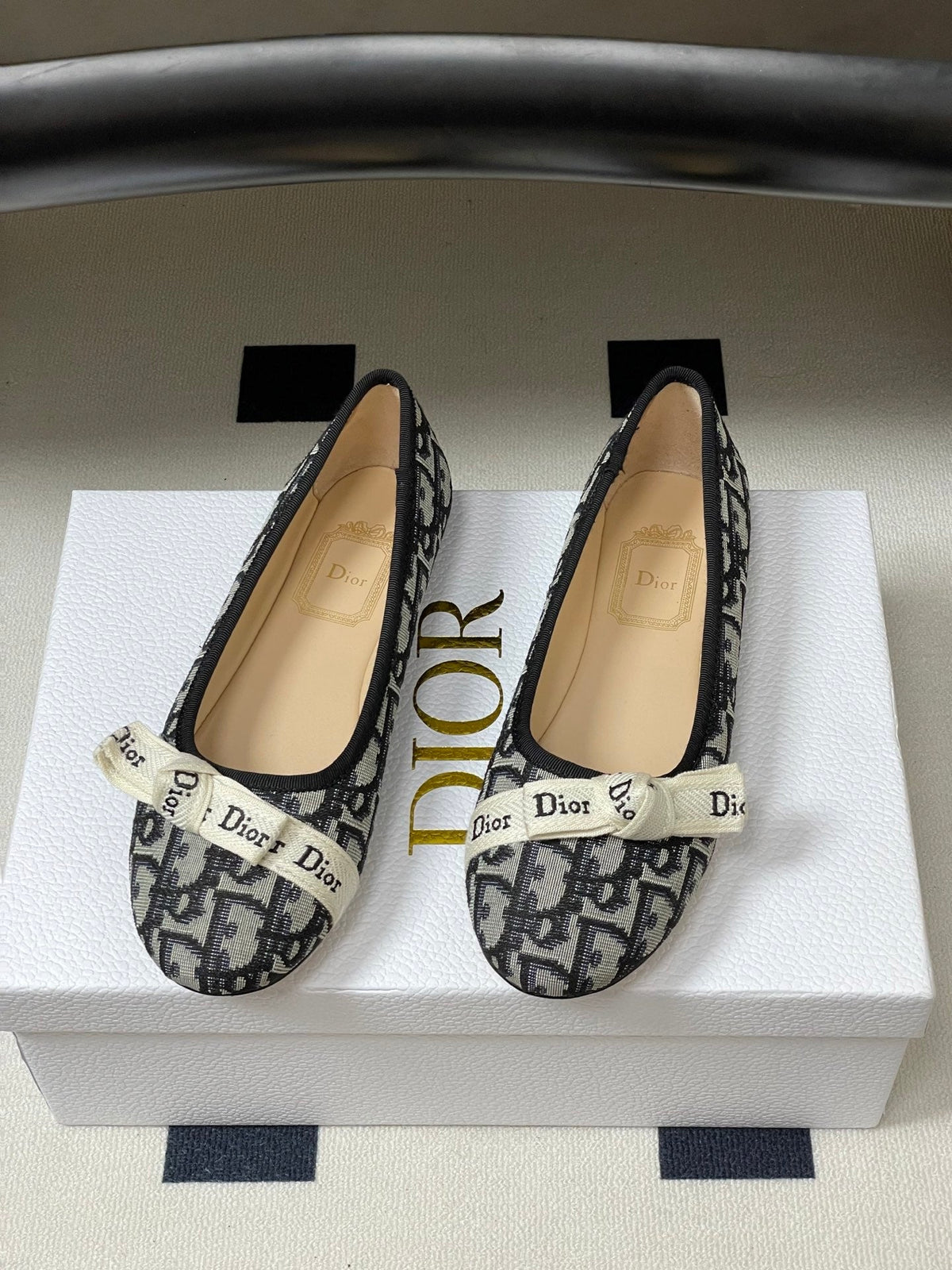 CD J'Adior Ballet Flat Grey Navy Blue Cotton 834924