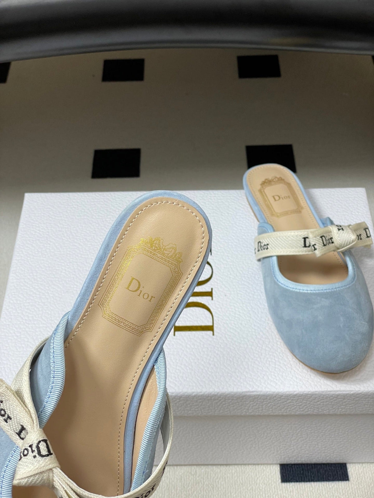 CD J'Adior Mules Light Blue Beige Suede 834933
