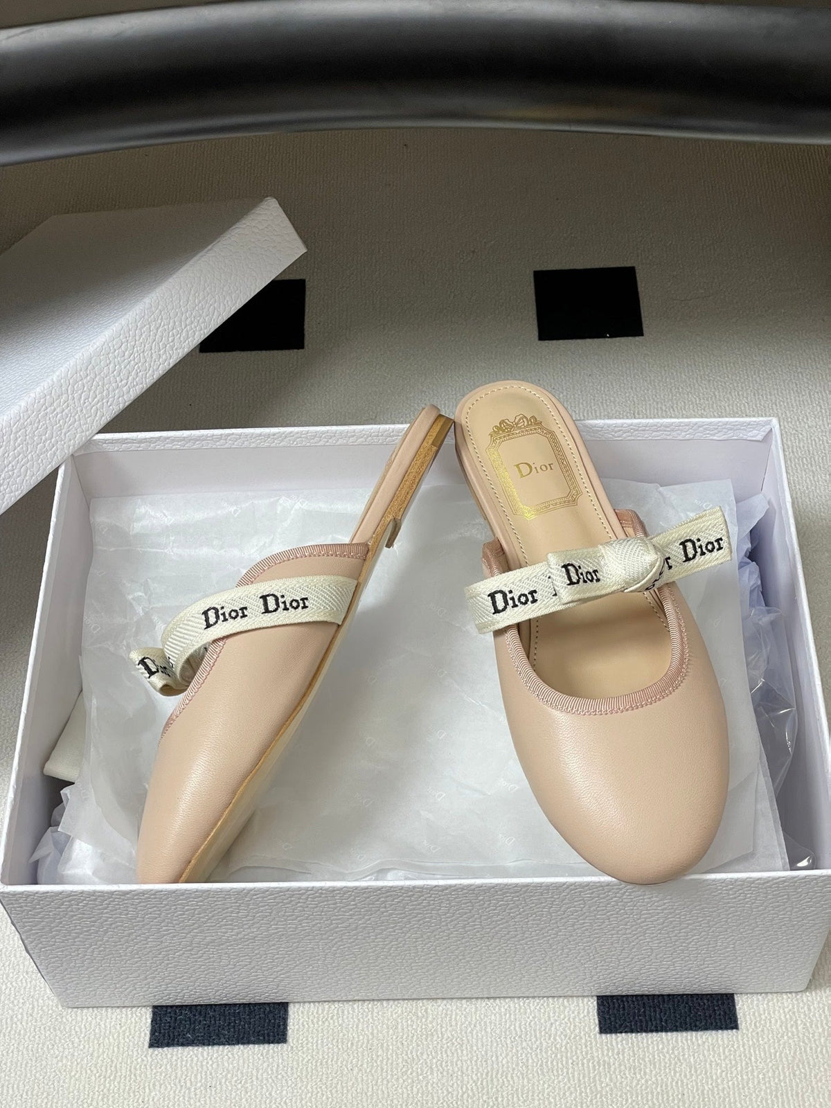 CD J'Adior Mules Light Blue Beige Leather Suede 834934
