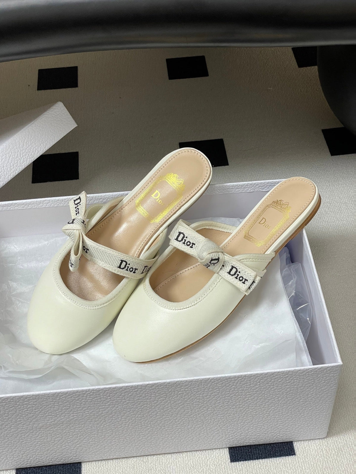 CD J'Adior Mules Cream Beige Leather 834935