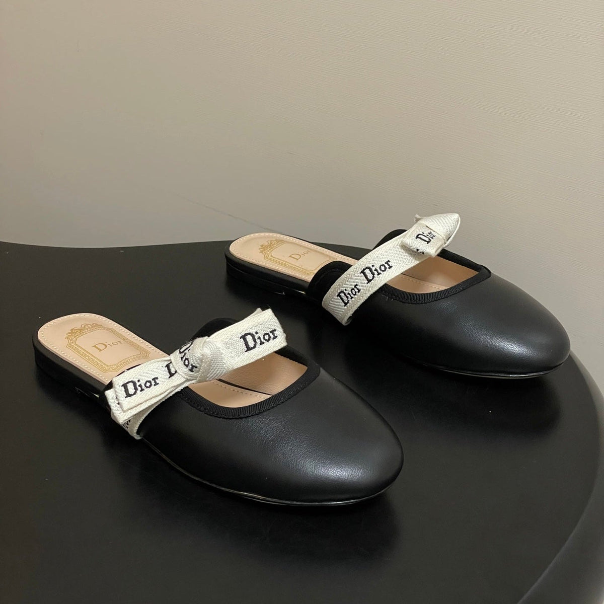 CD J'Adior Mules Black Beige Leather 834936