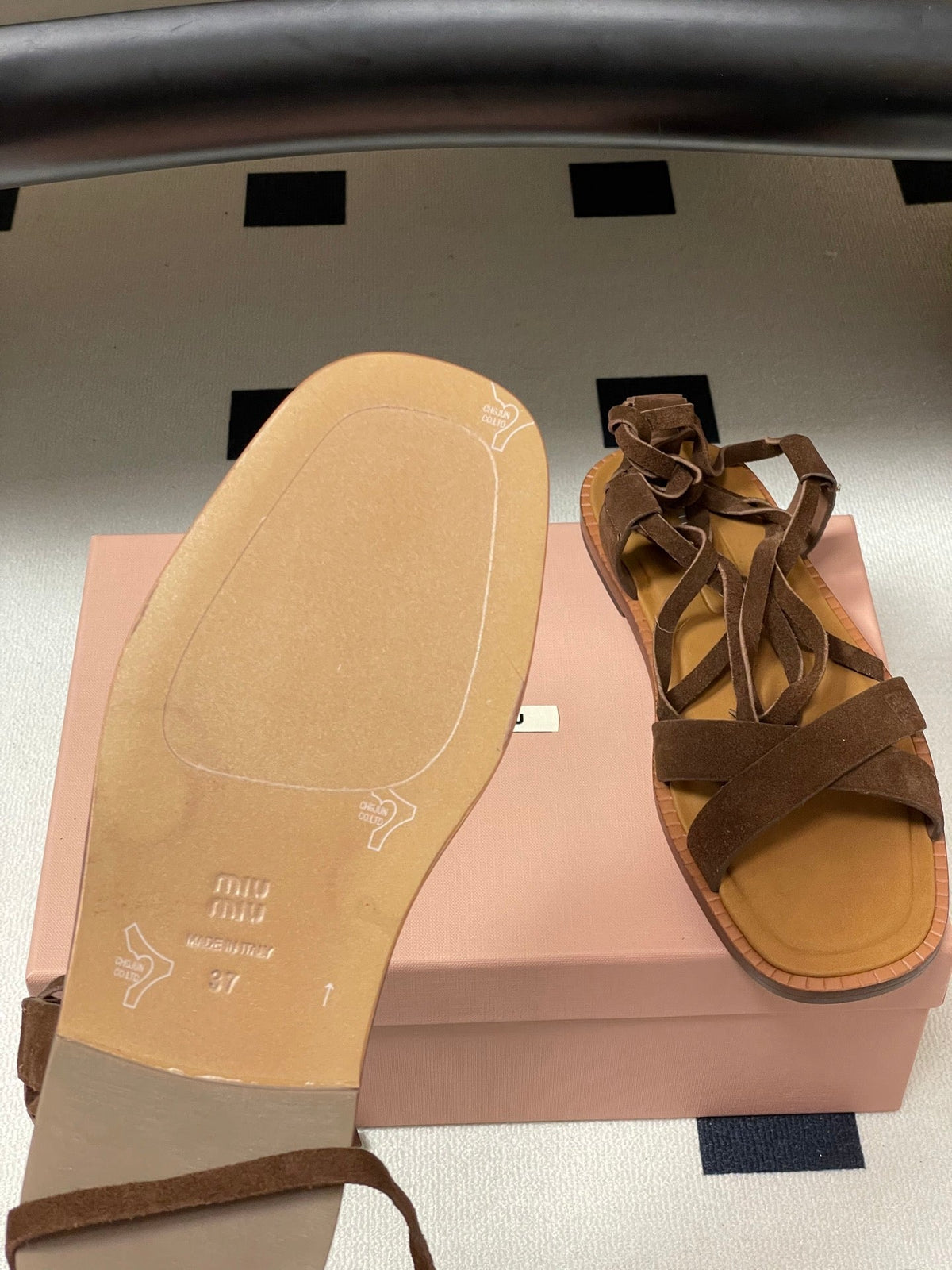 Miu Strappy Sandals Cocoa Brown Suede 834949