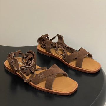 Miu Strappy Sandals Cocoa Brown Suede 834949