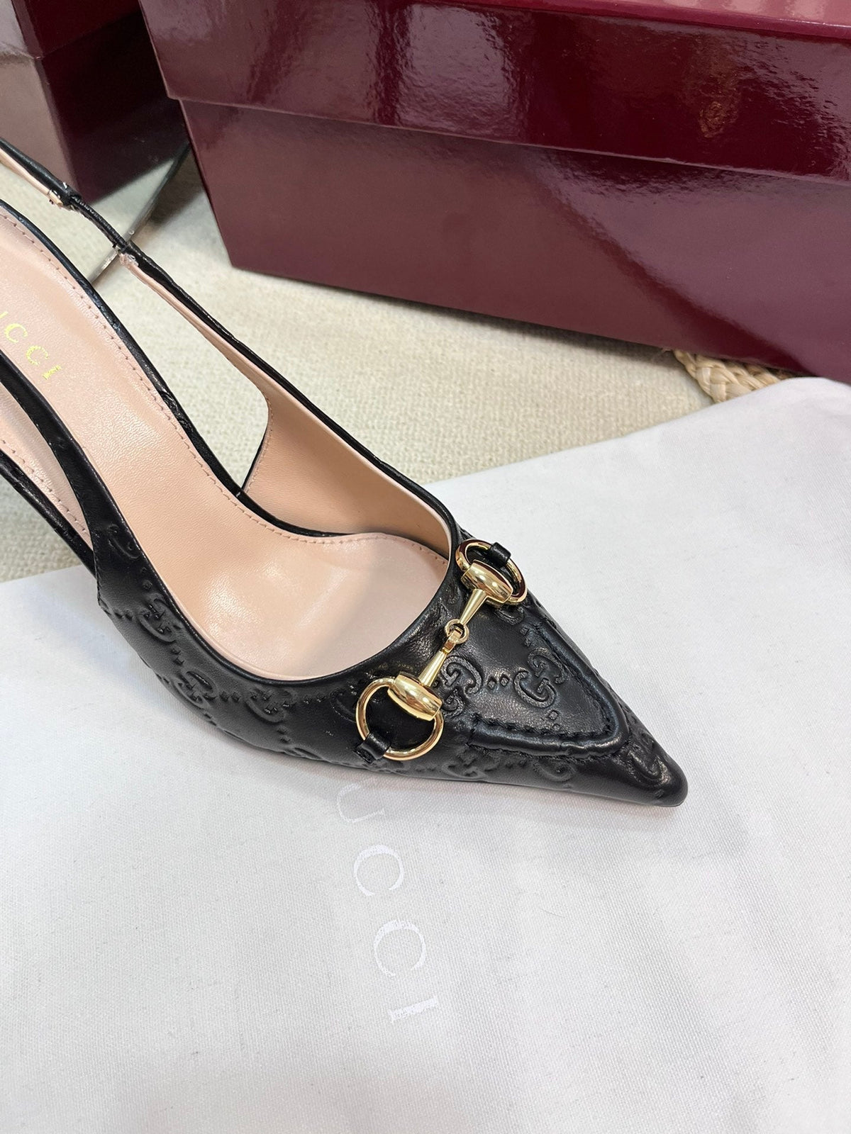 GC Horsebit Slingback Pump 100mm Black Embossed Sheepskin 294581
